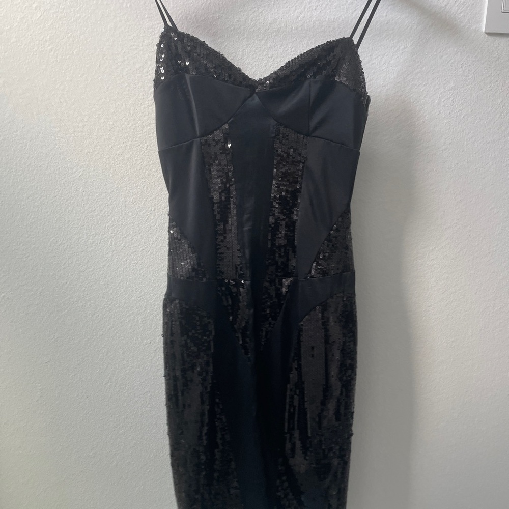 Marciano Black Sequin Mini Dress with Spaghetti Straps